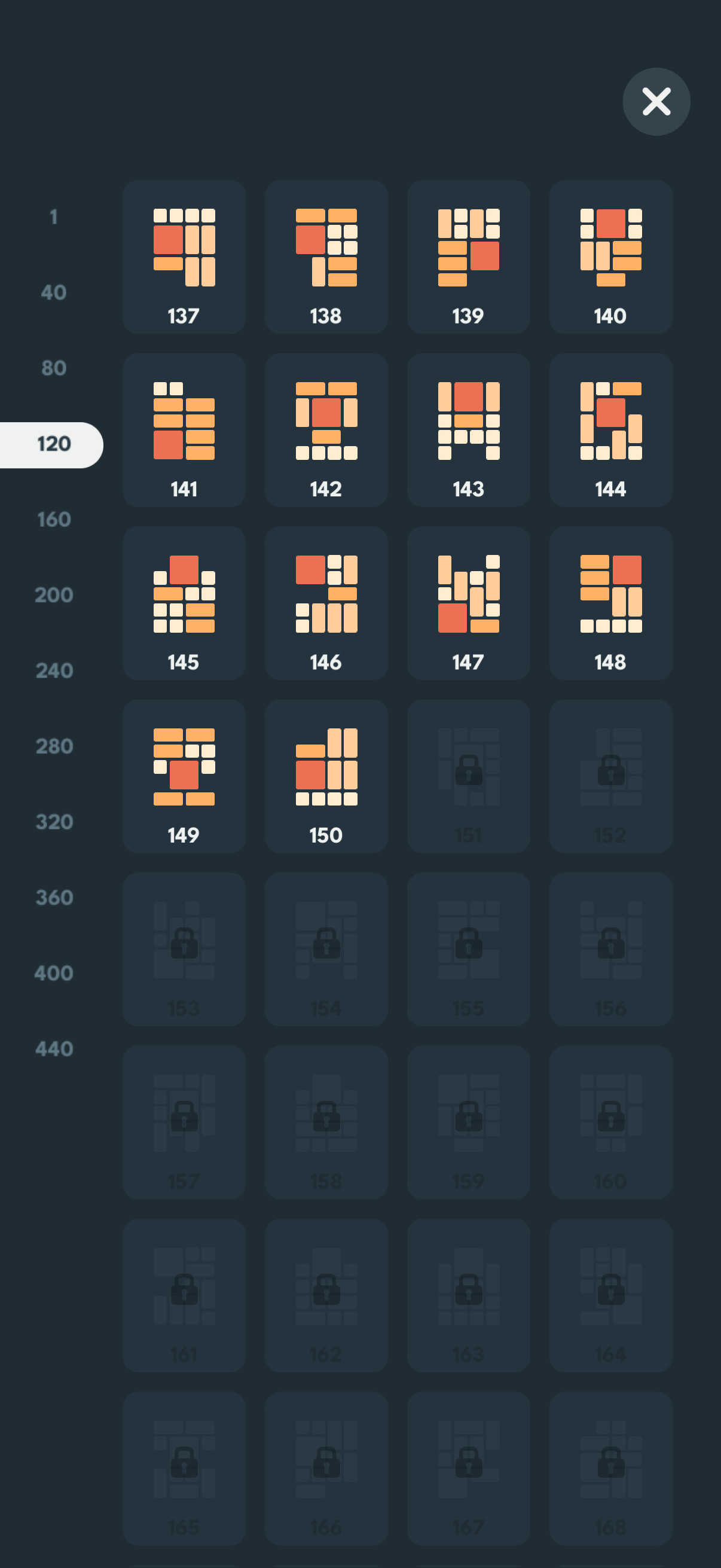 Actual level selection screen